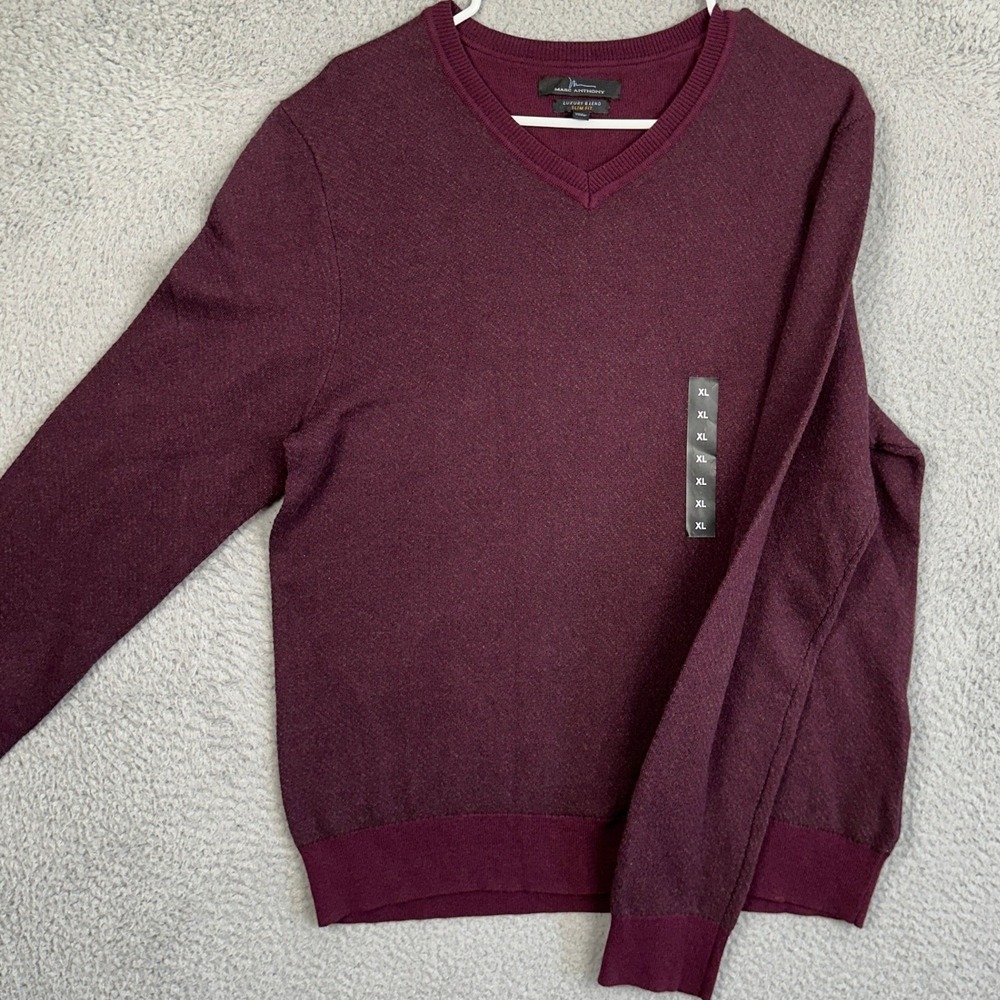 NEW Marc Anthony Cashmere Wool Blend Sweater Mens XL Burgundy Slim Fit V-Neck